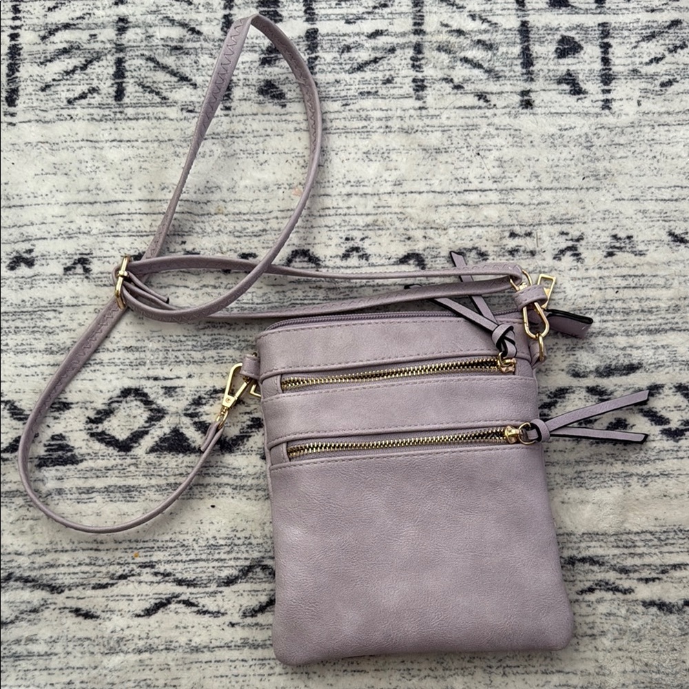 Lavender Crossbody Bag with Gold Zippers
